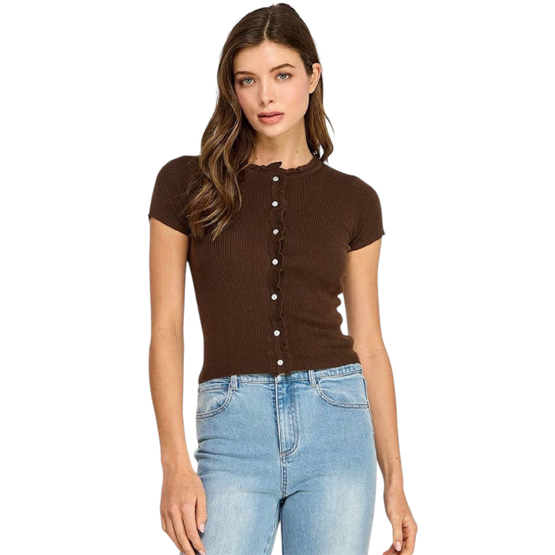 Brown Short Sleeve Cardigan