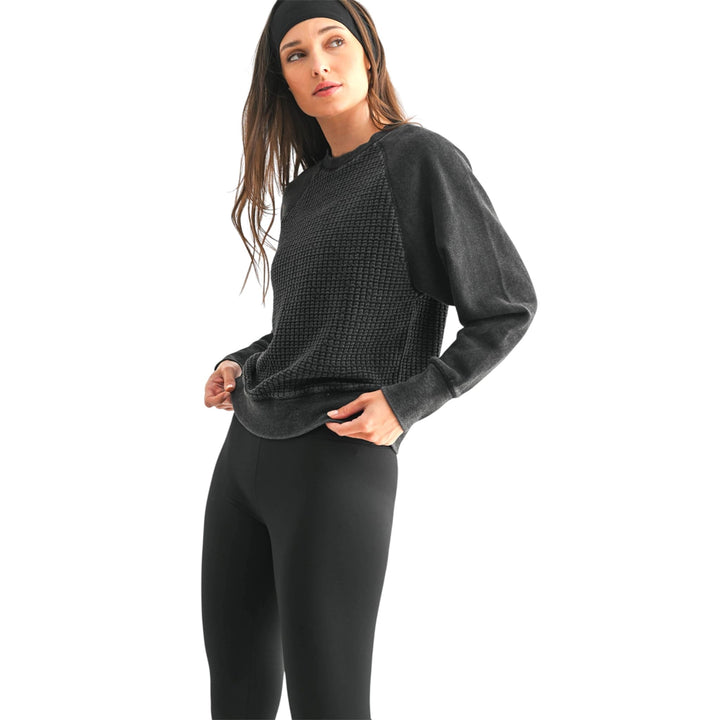 Black Waffle Knit Pullover