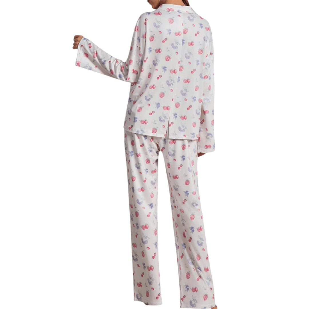 Flower And Fruit Printed Wide Leg Pants Pajama Set