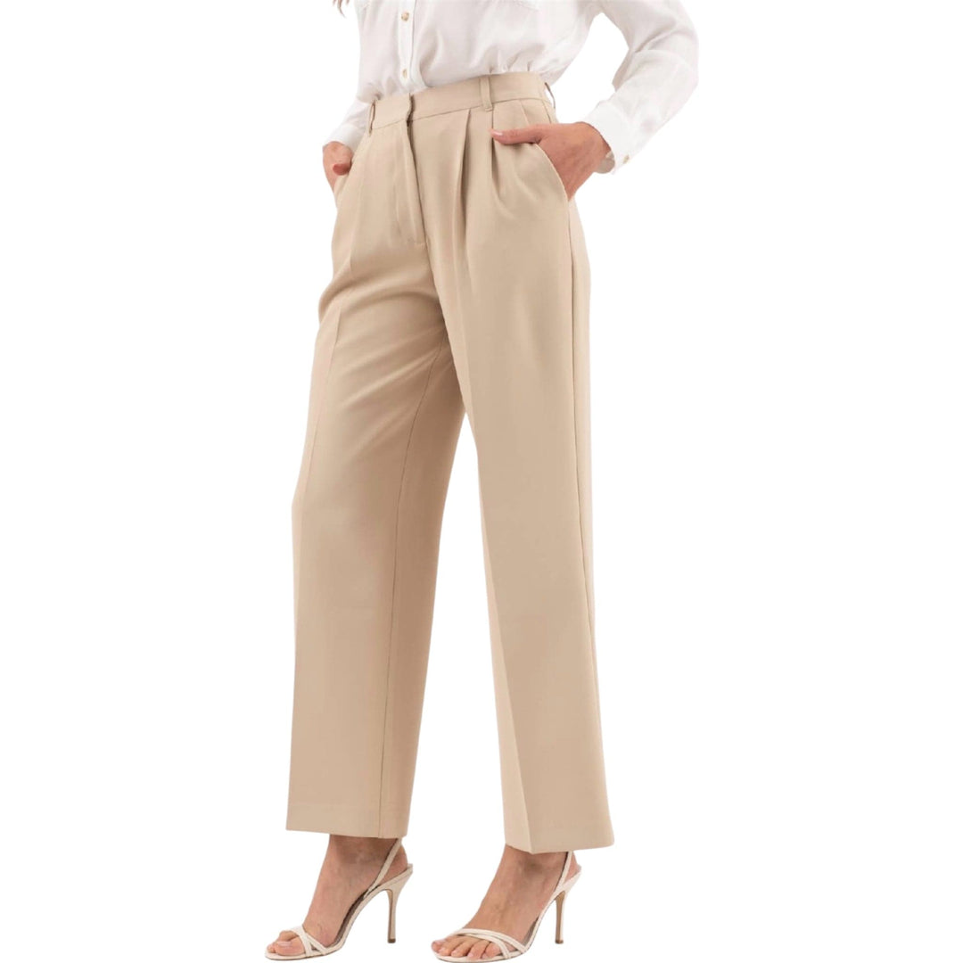 Khaki High Waist front Pleat Wide Leg Trousers
