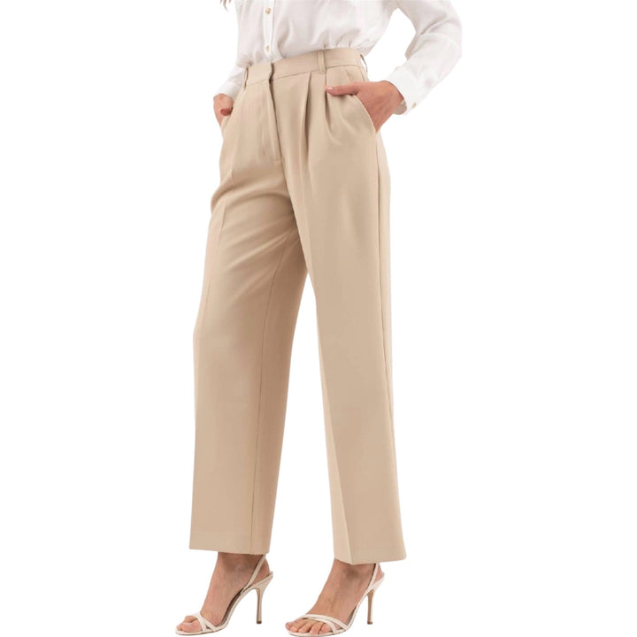 Khaki High Waist front Pleat Wide Leg Trousers