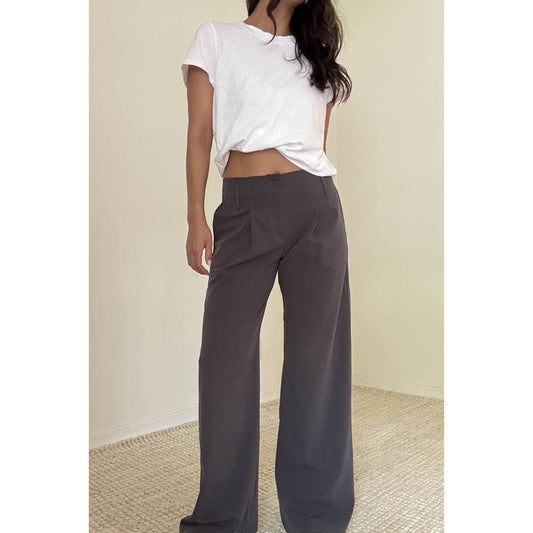 Charcoal Raw Waistband Wide Leg Trousers