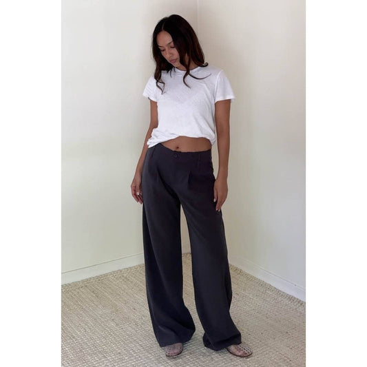 Charcoal Raw Waistband Wide Leg Trousers