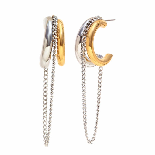 Mixed Metal Chain Stud Earrings