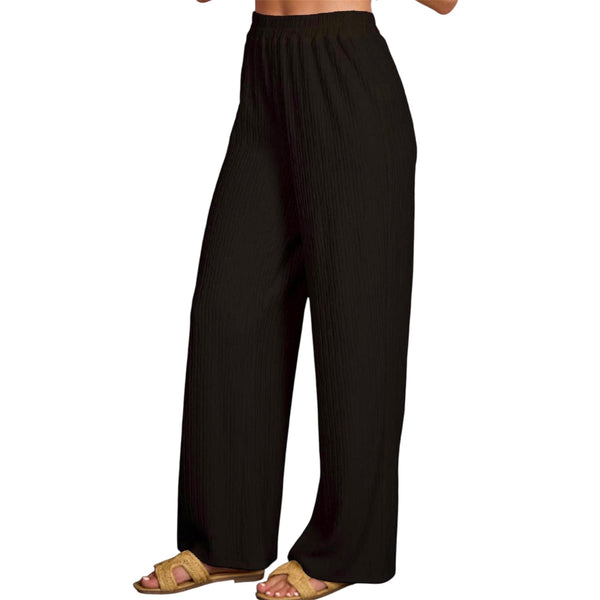 Black Textured Elastic Waist Pants