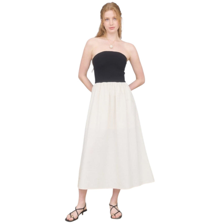 Strapless Mixed Media Midi Dress