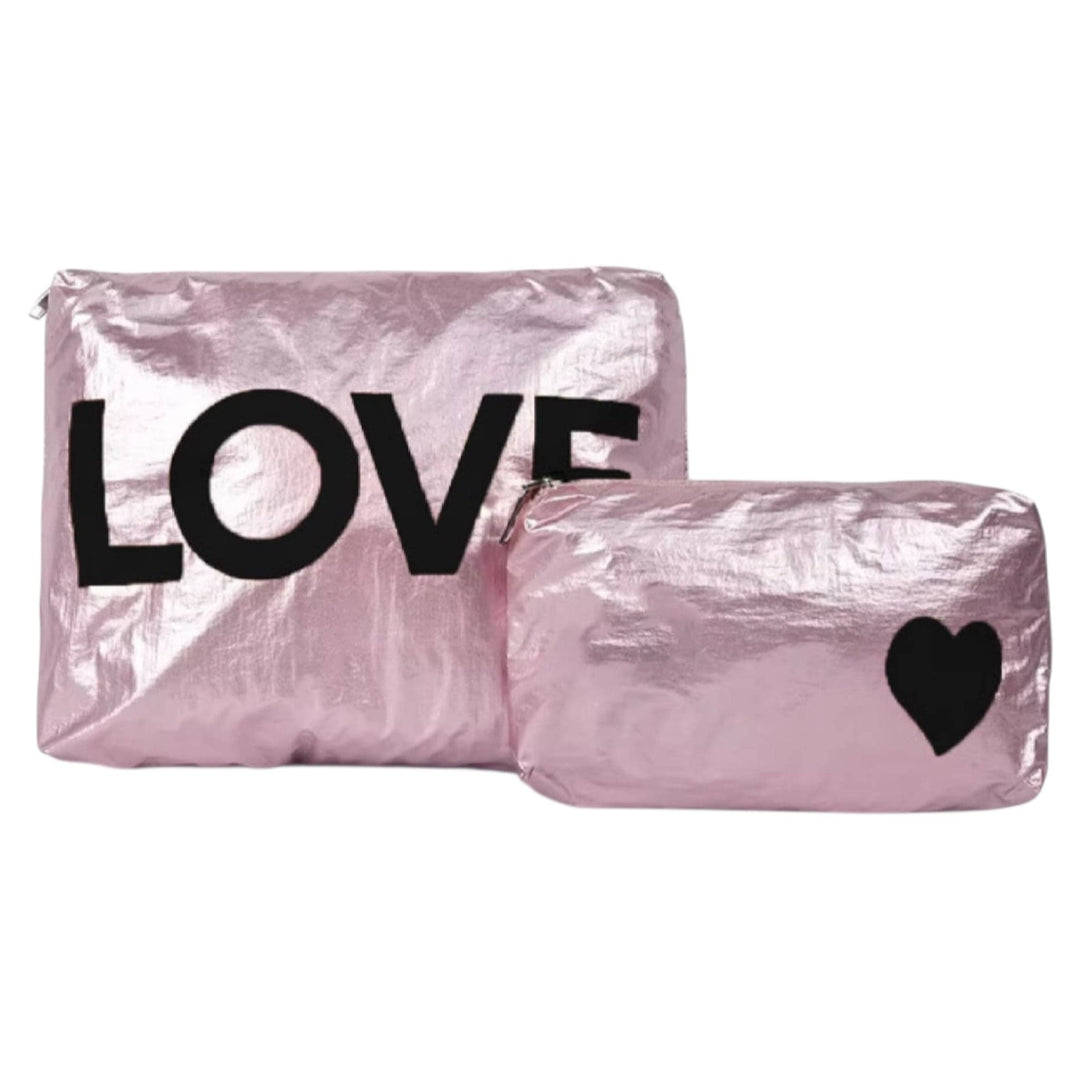 Set of Two-Pouches-Light Pink with Black love heart