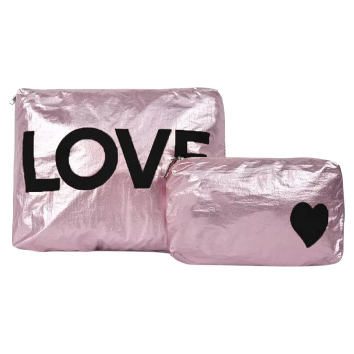 Set of Two-Pouches-Light Pink with Black love heart