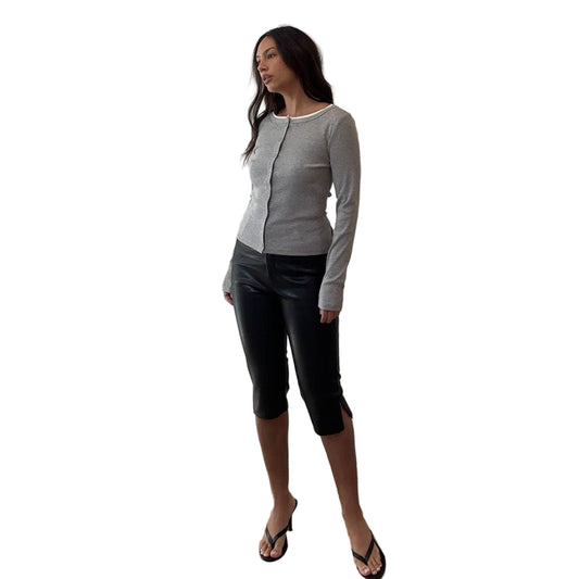 Grey and White Contrast Neck Edge Detail Cardigan