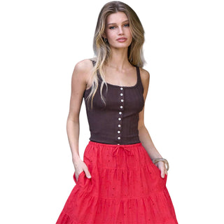 Brown Pointelle Ribbed Button Front Cami