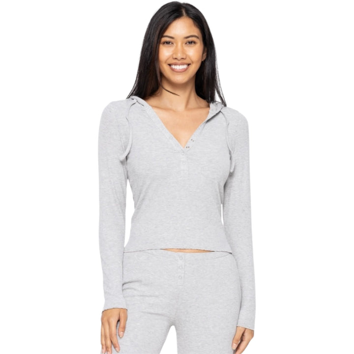 Bamboo Blend Long Sleeve Grey Henley Hoodie