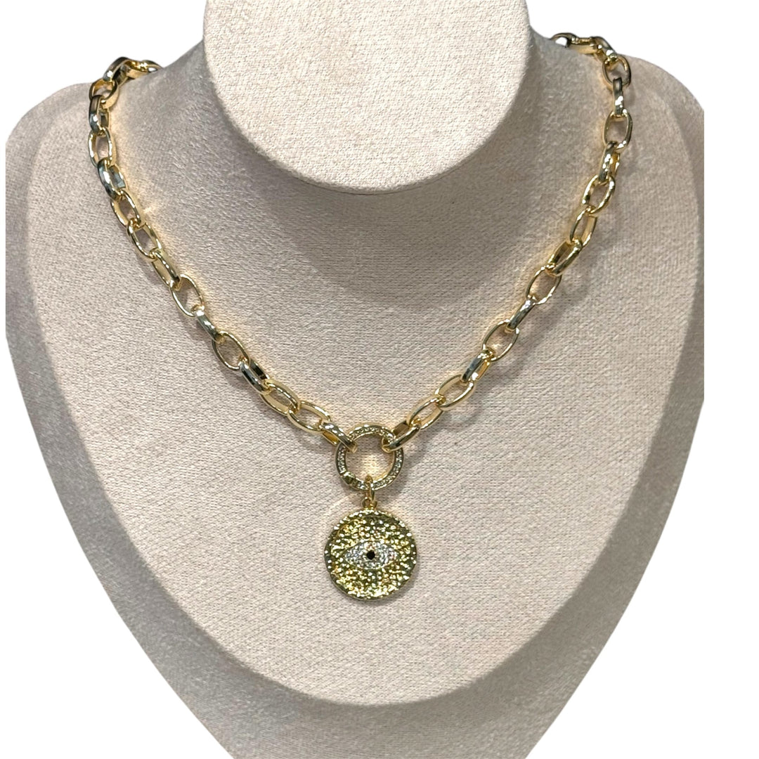 Paperclip Chain Necklace with Evil Eye Charm