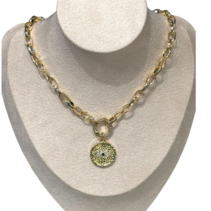 Paperclip Chain Necklace with Evil Eye Charm