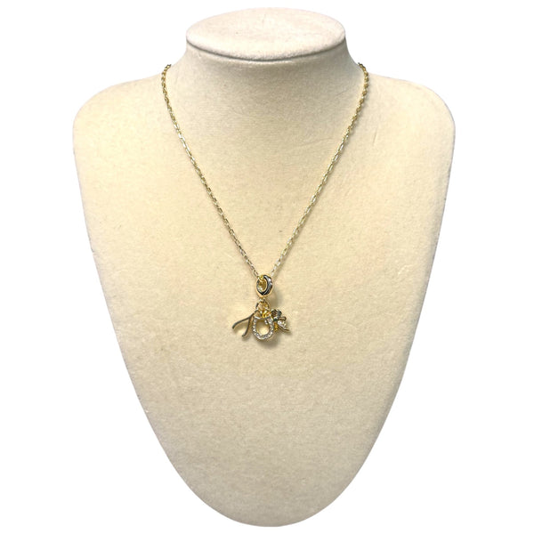 Flower Horseshoe Wishbone Charm Pendant Gold Necklace