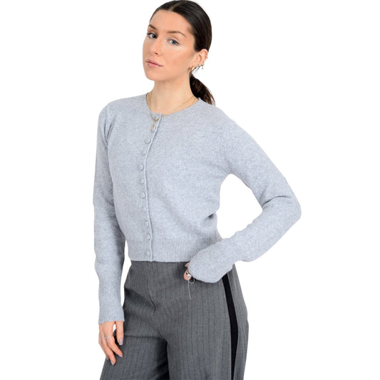 Long Sleeve Crew Cardigan in Fog Grey