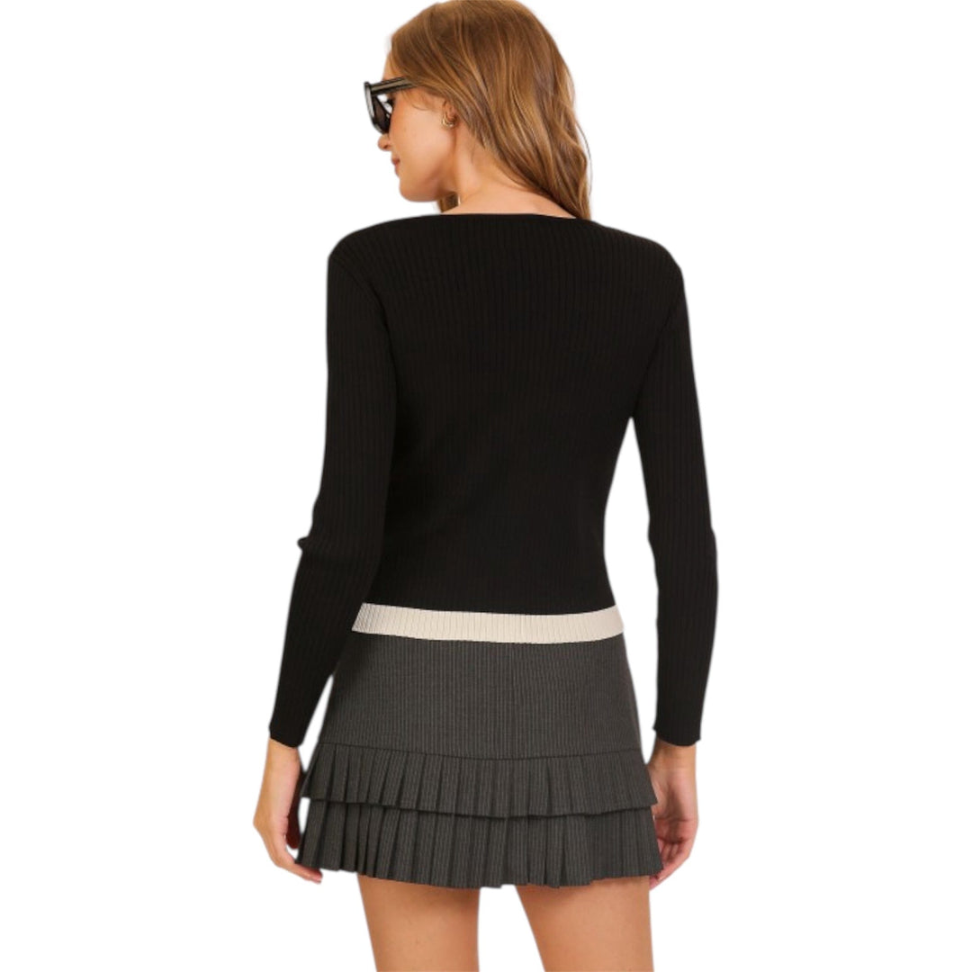 Layered Illusion Ribbed Button up Cardigan