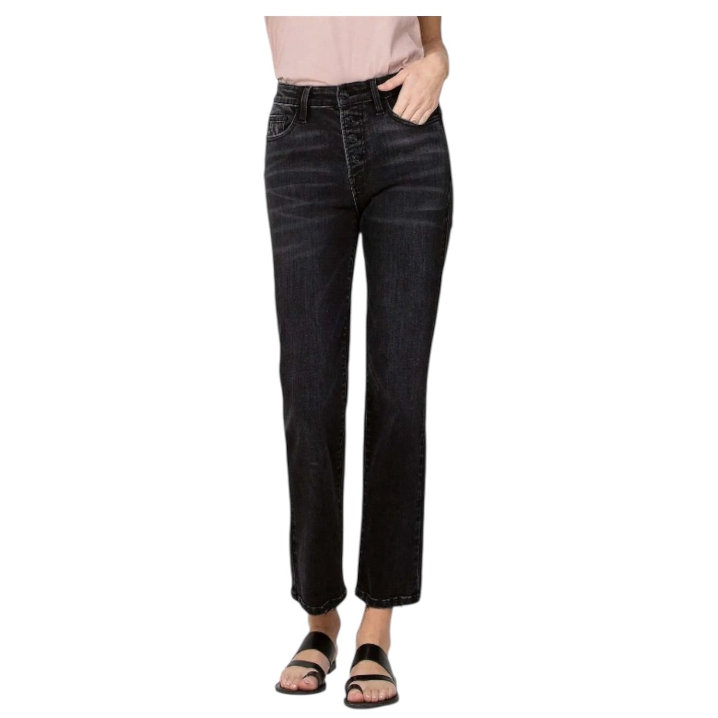 Straight Leg Ankle Flare Button Fly Jeans