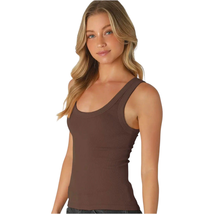 Brown Reversible Ribbed Tank Top