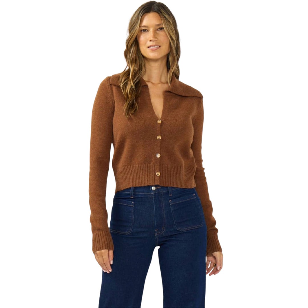 Soft Brown Button Front Cardigan with Collar (PREORDER)