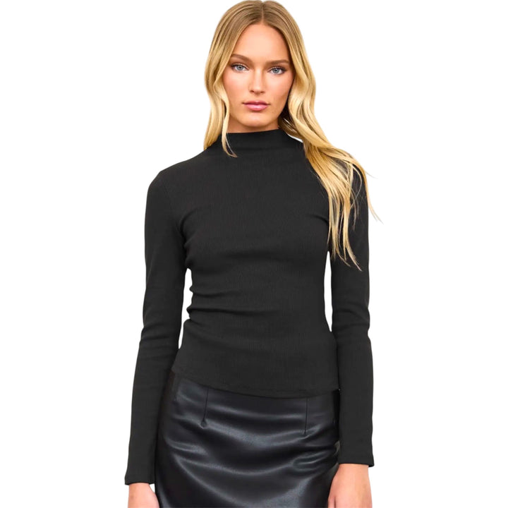 Black Mock Neck Long Sleeve Top
