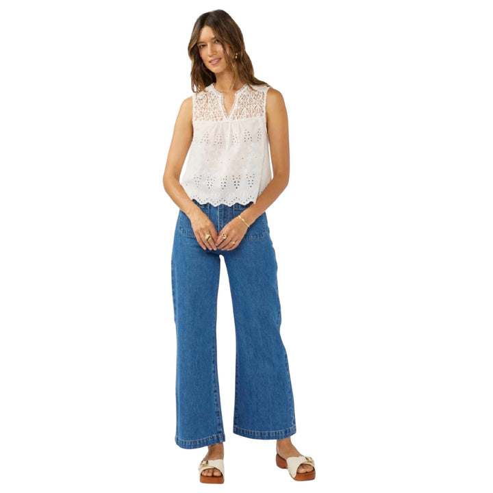 White Sleeveless Eyelet Lace Tank Top