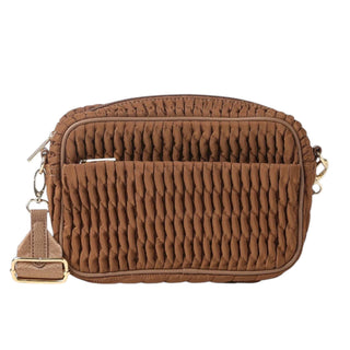 Brown Puckered Nylon Crossbody Bag