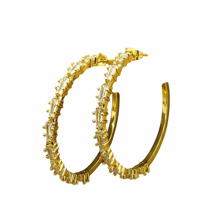Triangle CZ Gold Huggie Hoop Earrings