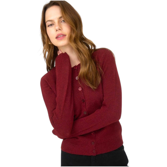 Burgundy Round Neck Button Down Cardigan Sweater