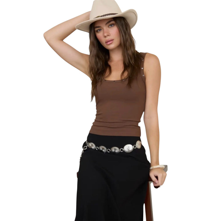 Brown Stud Detail Tank Top
