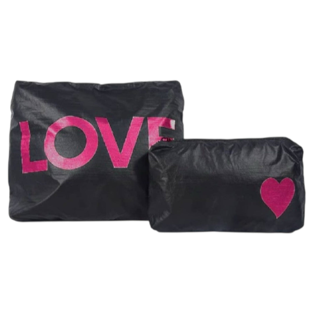 Set of Two-Pouches-Black with Hot Pink LOVE heart