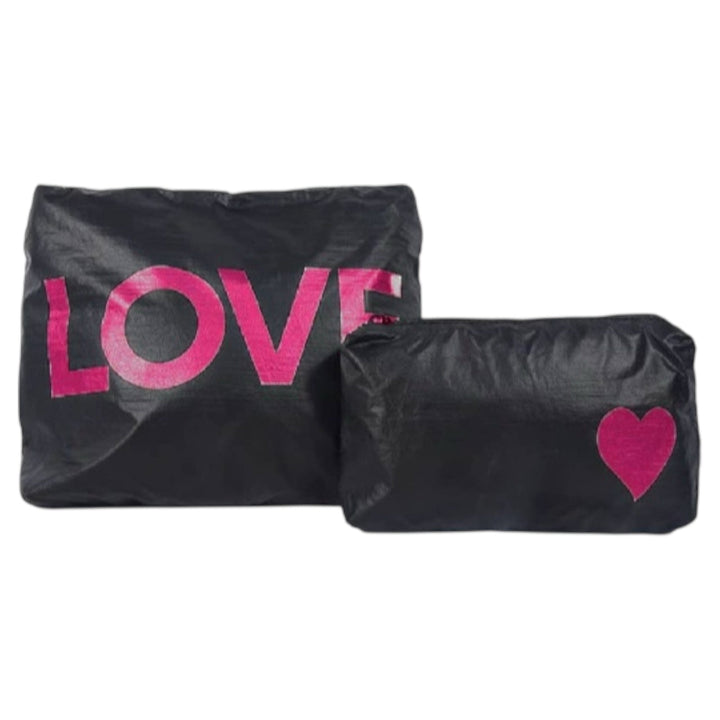 Set of Two-Pouches-Black with Hot Pink LOVE heart