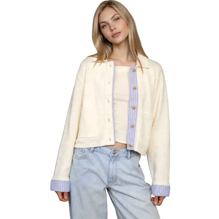 Contrast Trim Cardigan Sweater
