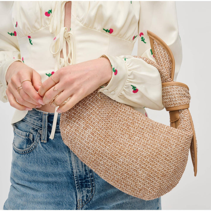 Tan Paloma Knot Straw Crossbody