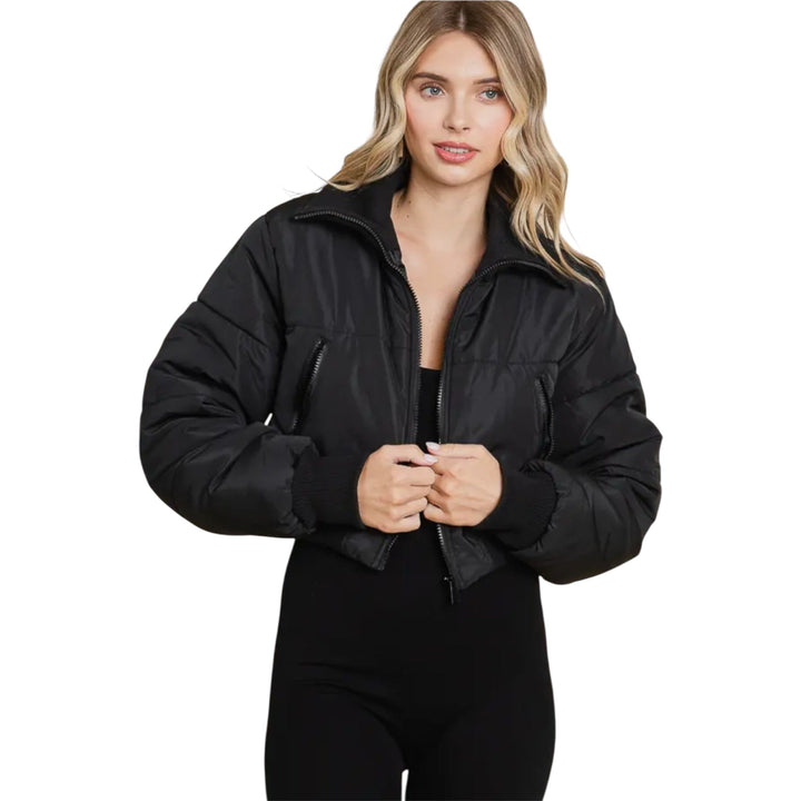 Black Cropped Slight Puffy Jacket