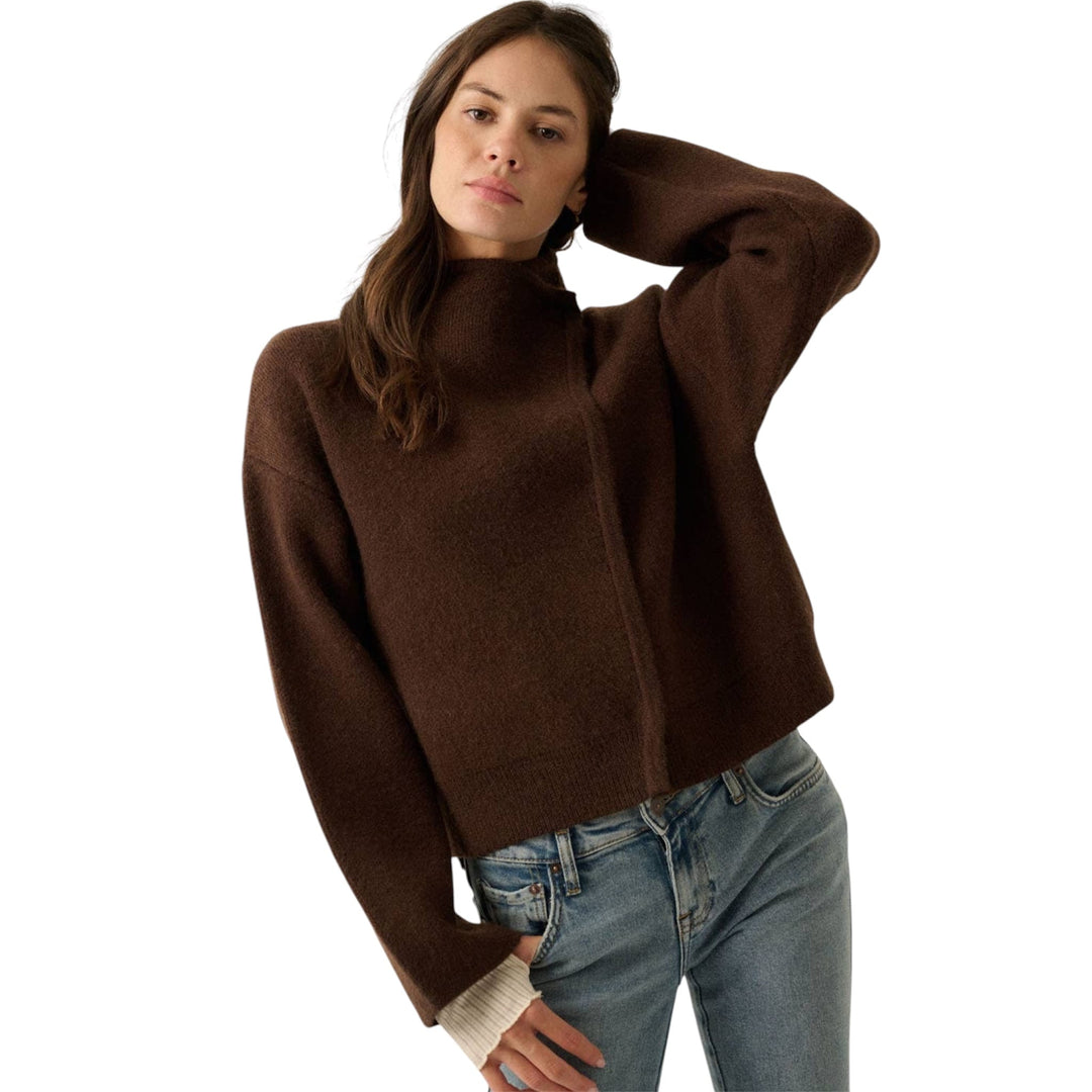 Brown Solid Knit Snap Front Wrap Sweater Jacket (PREORDER)