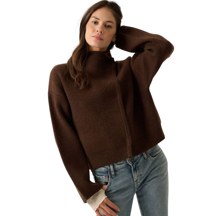 Brown Solid Knit Snap Front Wrap Sweater Jacket (PREORDER)