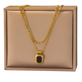 Gold Double Layered Necklace with Black Pendant