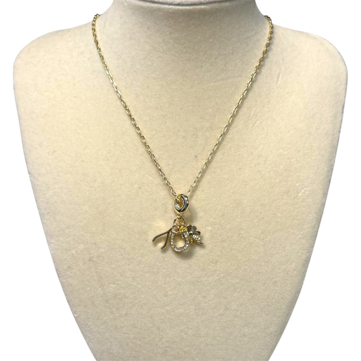 Flower Horseshoe Wishbone Charm Pendant Gold Necklace