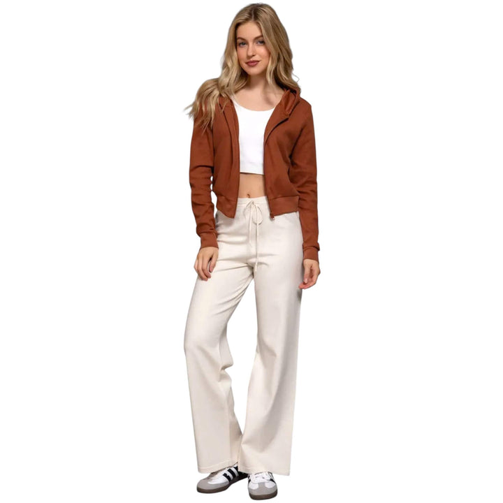 Long Sleeve Brown Waffle Zip Up Hoodie