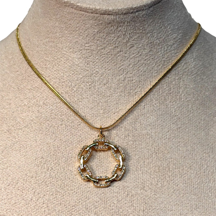 Gold CZ Micro Pave Round Pendant Necklace