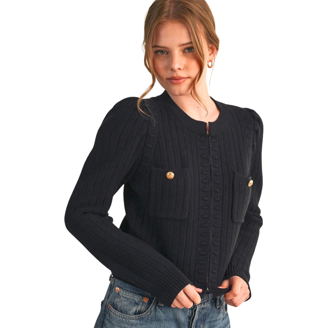 Black Patch Pocket Knit Sweater Cardigan