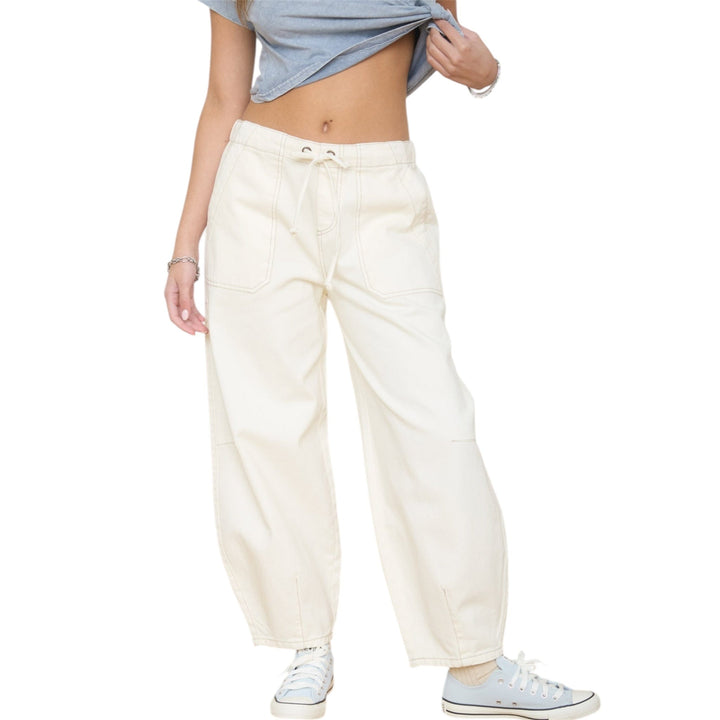 Drawstring Baggy Ecru Jeans