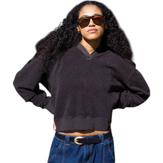 Vintage Black Inside Out Cropped V-Notch Hoody