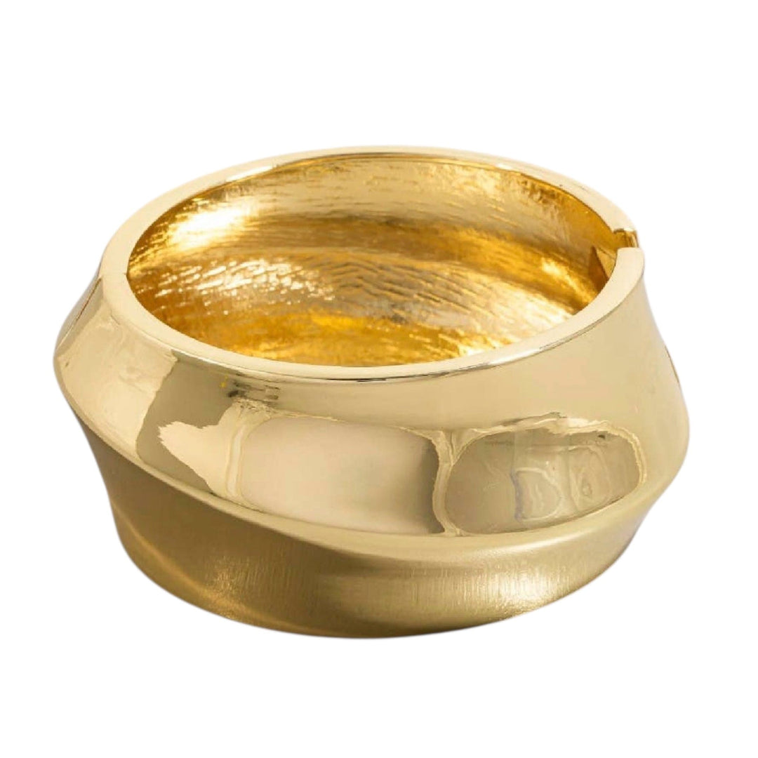 Pinched Wide Hinge Bangle Bracelet in Gold
