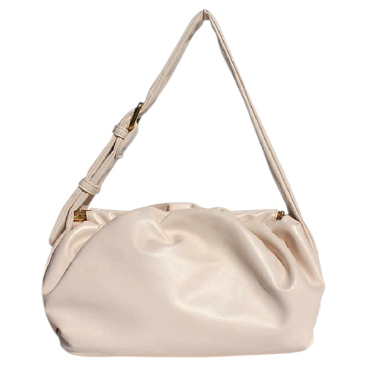 Ivory Vegan Leather Pleated Baguette