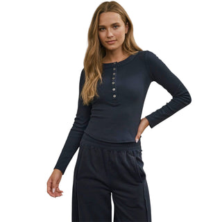 Navy Ribbed Henley Top