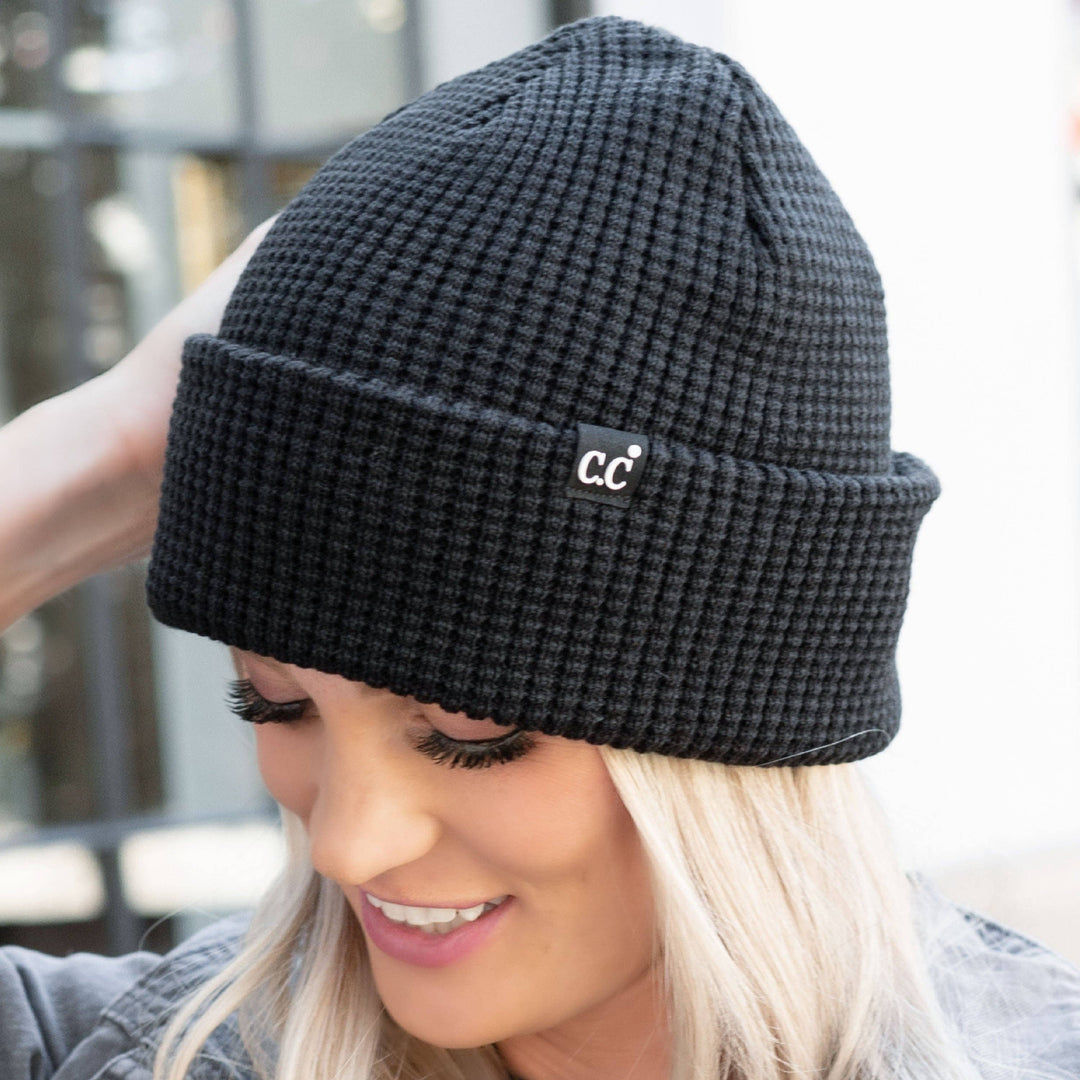 CC Beanie Waffle Knit - Available in Dark Melange Grey, Black, Navy and Brown