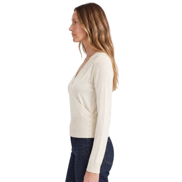 Button Wrap Cardigan With Wide Rib Hem in Cream