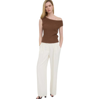 Brown Knit Off the Shoulder Relaxed Top