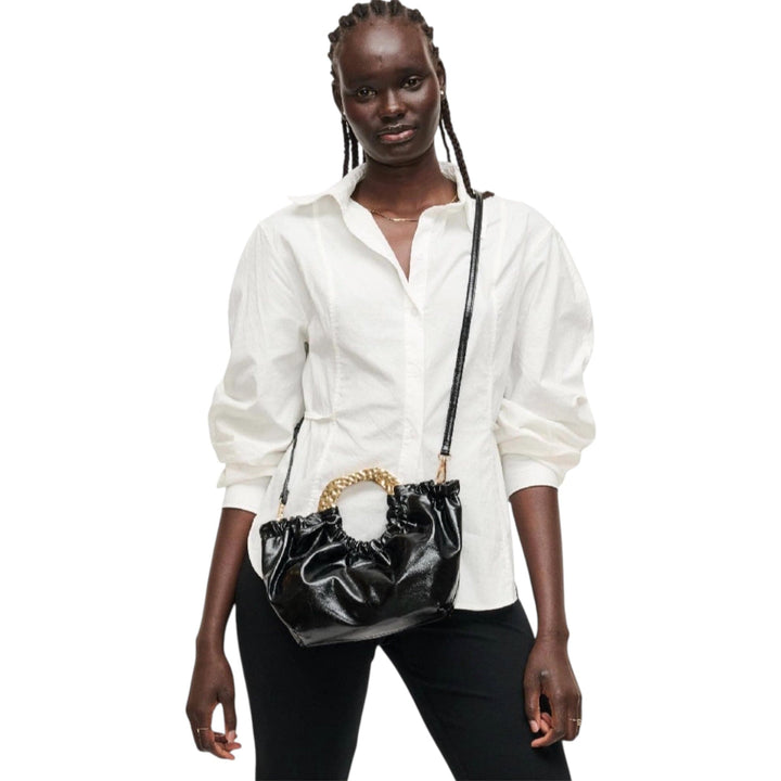 Black Crossbody High Shine with Metal Handle Purse